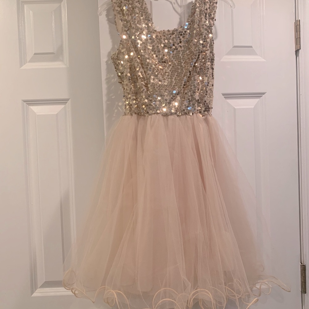Gold and pink sequin party dress